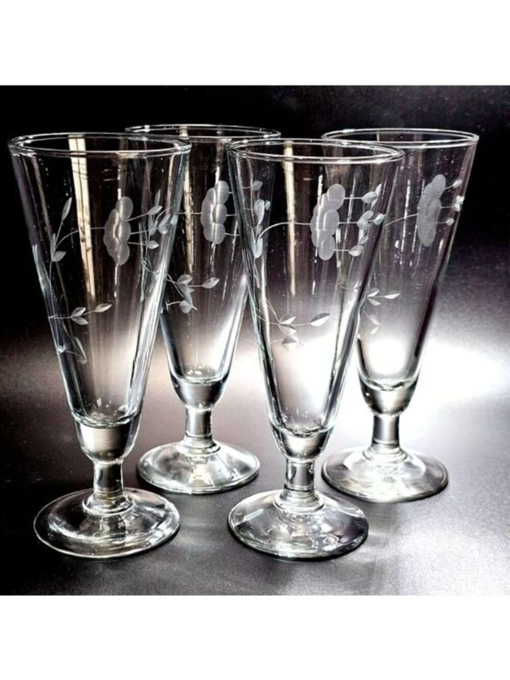 4  Princess House Heritage Glasses Goblets 7.5"  vtg etched floral glassware dec
